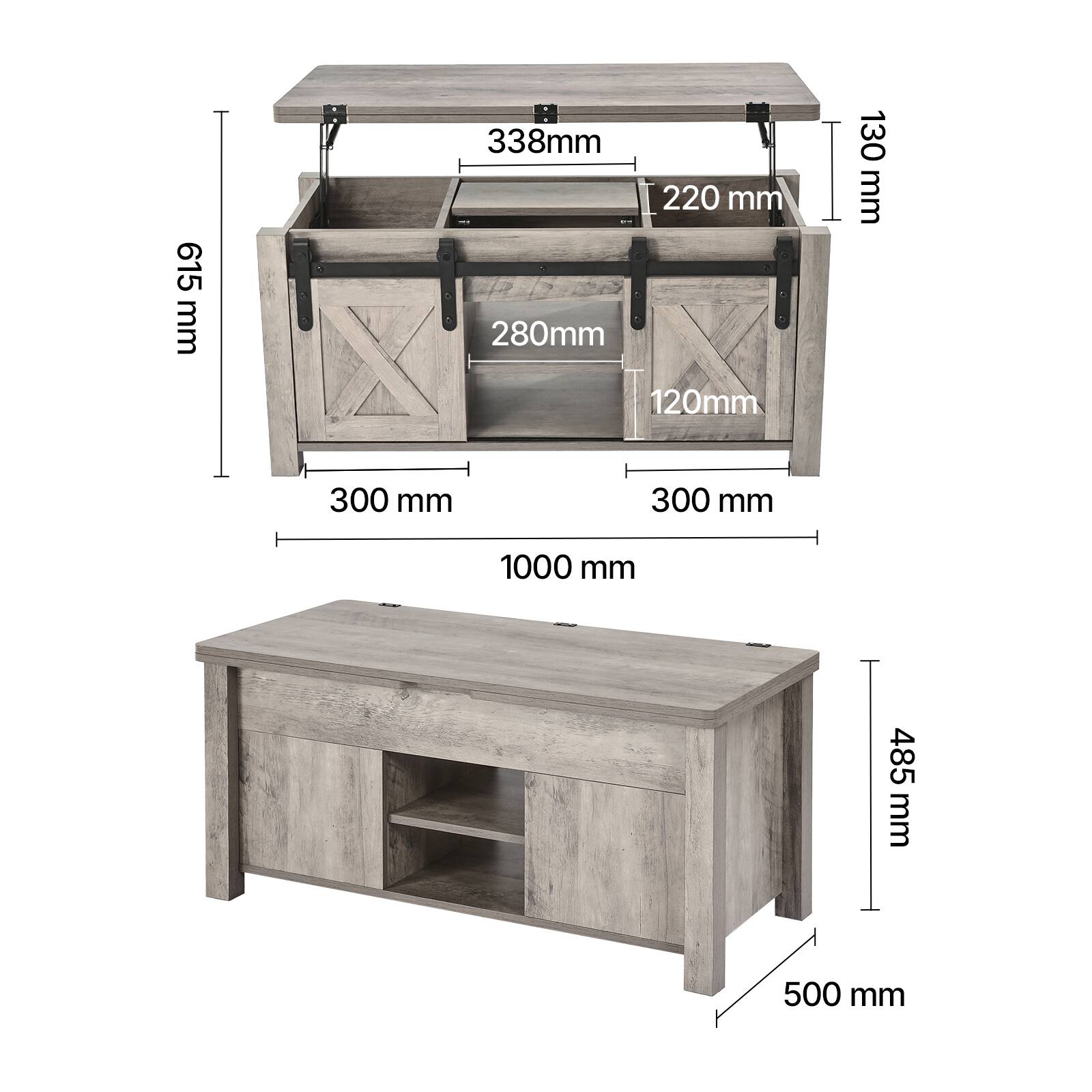 - 615 mm
- 338 mm
- 220 mm
- 130 mm
- 280 mm
- 120 mm
- 300 mm
- 300 mm
- 1000 mm
- 485 mm
- 500 mm