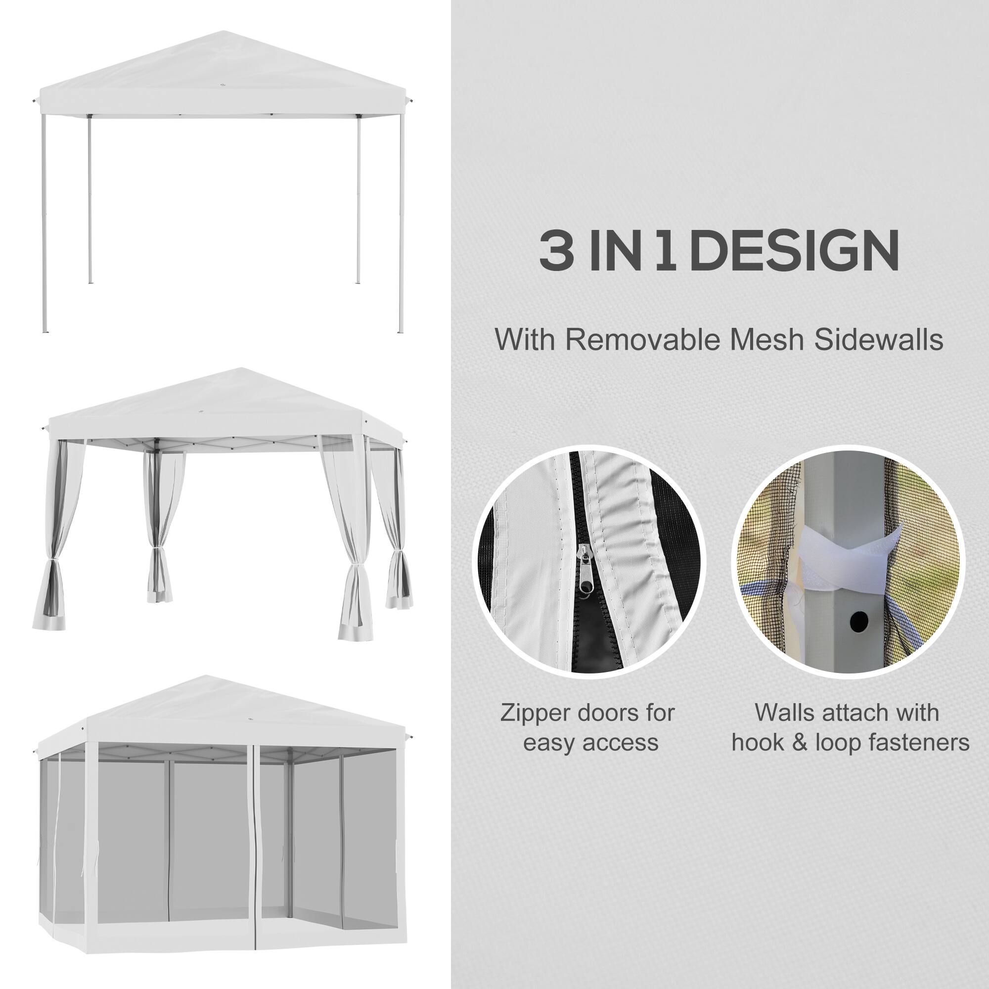 3 IN 1 DESIGN
With Removable Mesh Sidewalls
Zipper doors for easy access
Walls attach with hook & loop fasteners