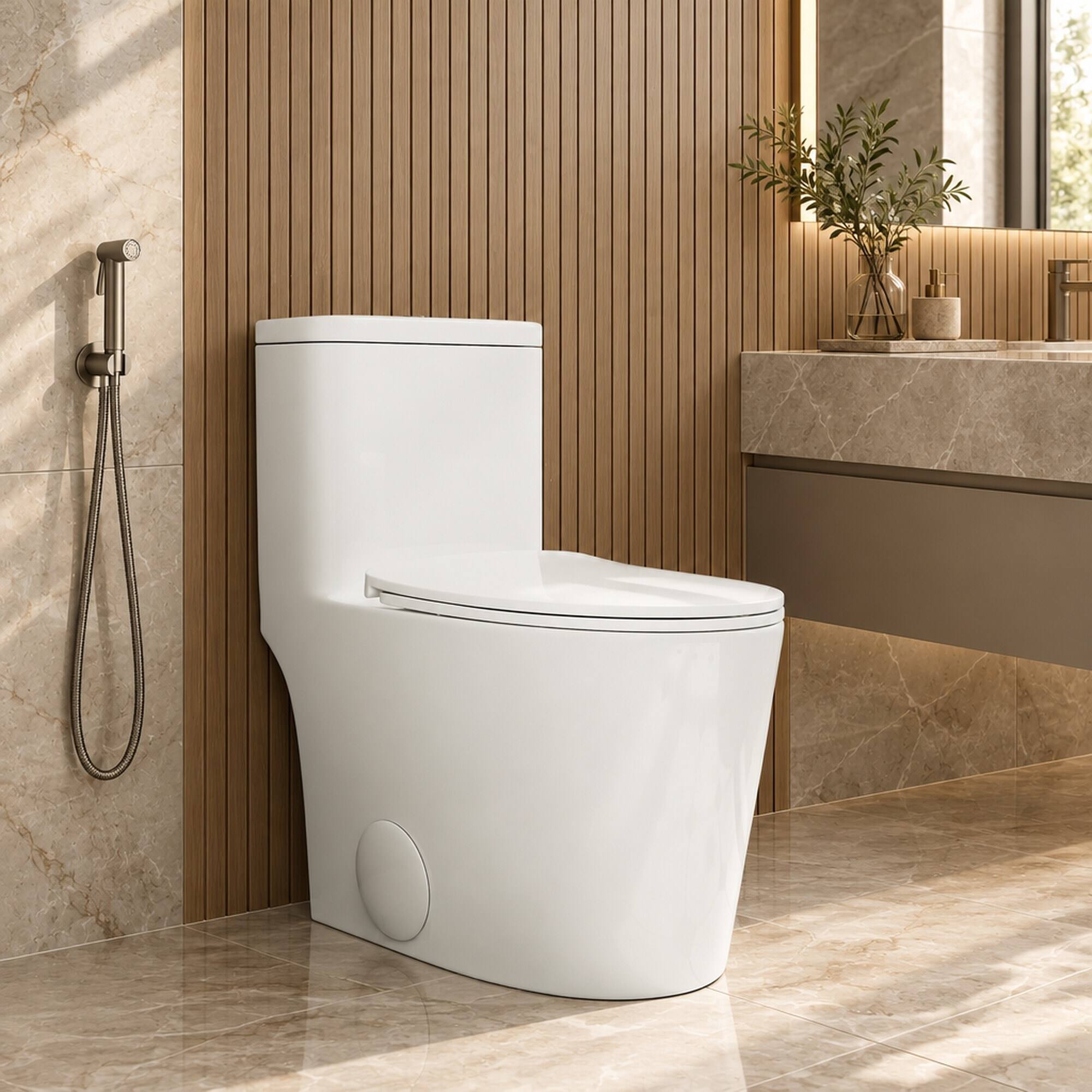 RYHNUYNE One Piece Toilet, Dual Flush Elongated Comfort Height Floor ...