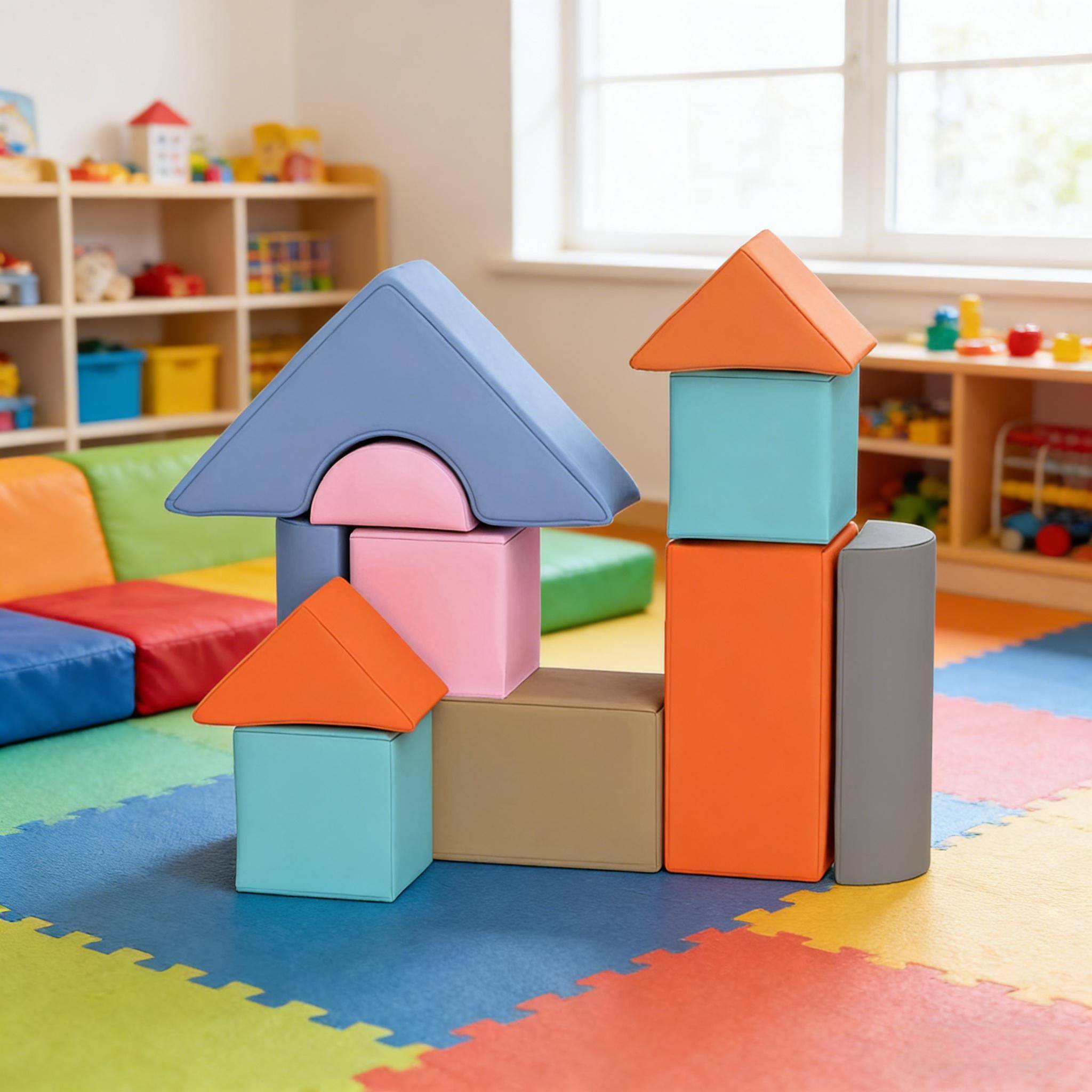 Alt View 3. Siljoy - 11‑Piece Toddler Foam Play Set, Transformable Soft Blocks, Faux Leather, Ages 6‑72 Months, Easy‑Clean, 33lb Load - Brown,Orange,Pink.