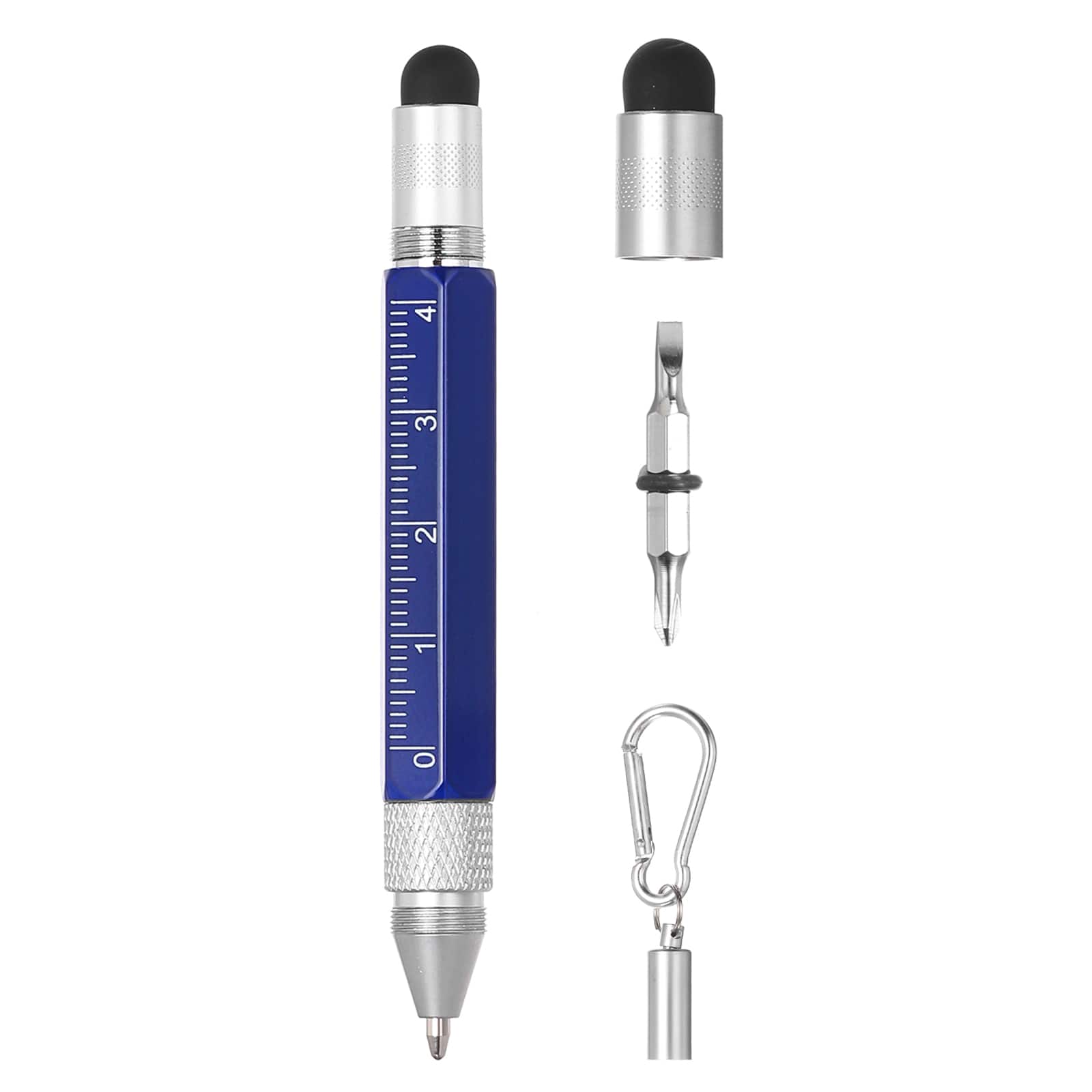 Unique Bargains - 6 in 1 Metallic Stylus Pen Aluminum Alloy Mini Capacitive Pens with Ballpoint Pen, Ruler, Screwdriver, Stylus, Keychain - Blue