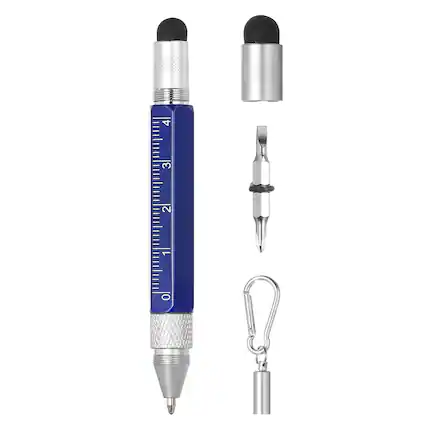 Front. Unique Bargains - 6 in 1 Metallic Stylus Pen Aluminum Alloy Mini Capacitive Pens with Ballpoint Pen, Ruler, Screwdriver, Stylus, Keychain - Blue.