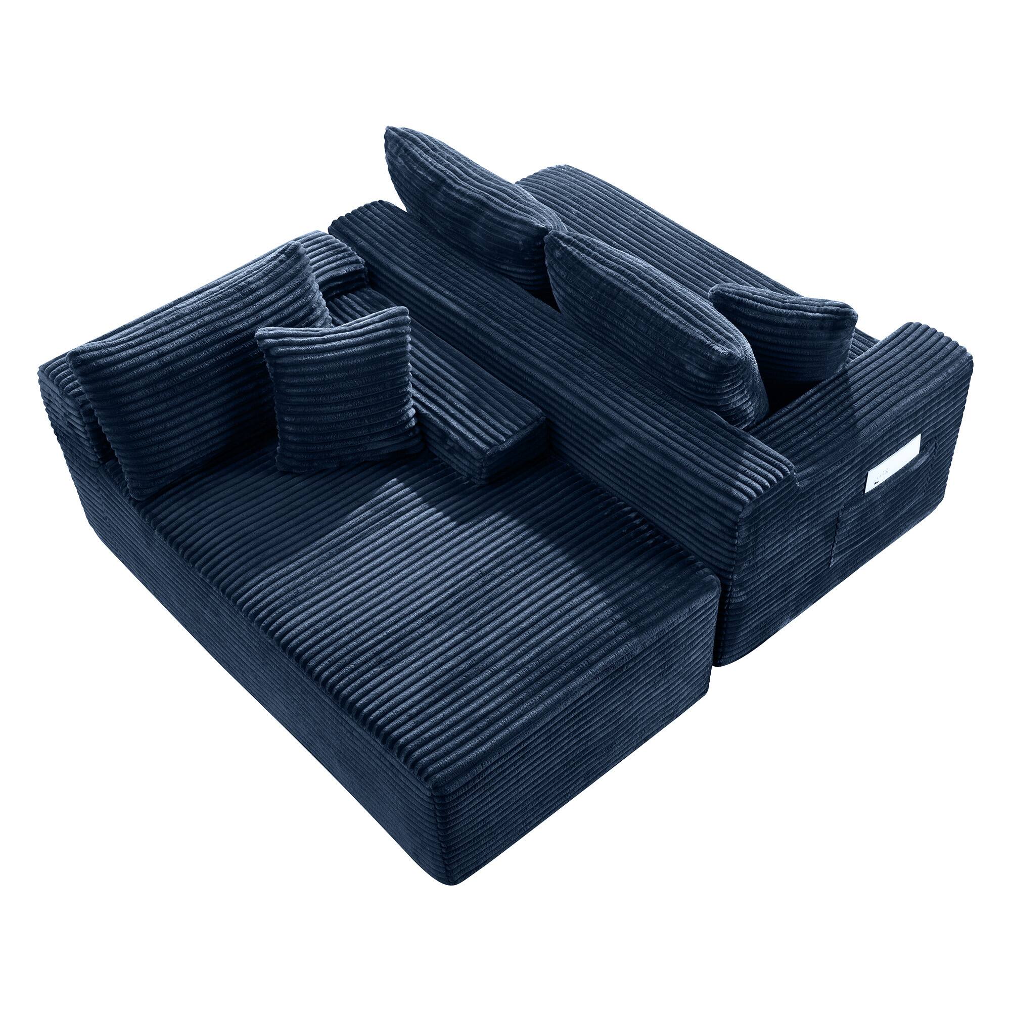 Alt View 2. Boyel Living - 106.3-Inch Corduroy Modular L-Shaped Cloud Sectional Sofa with Chaise - Blue.