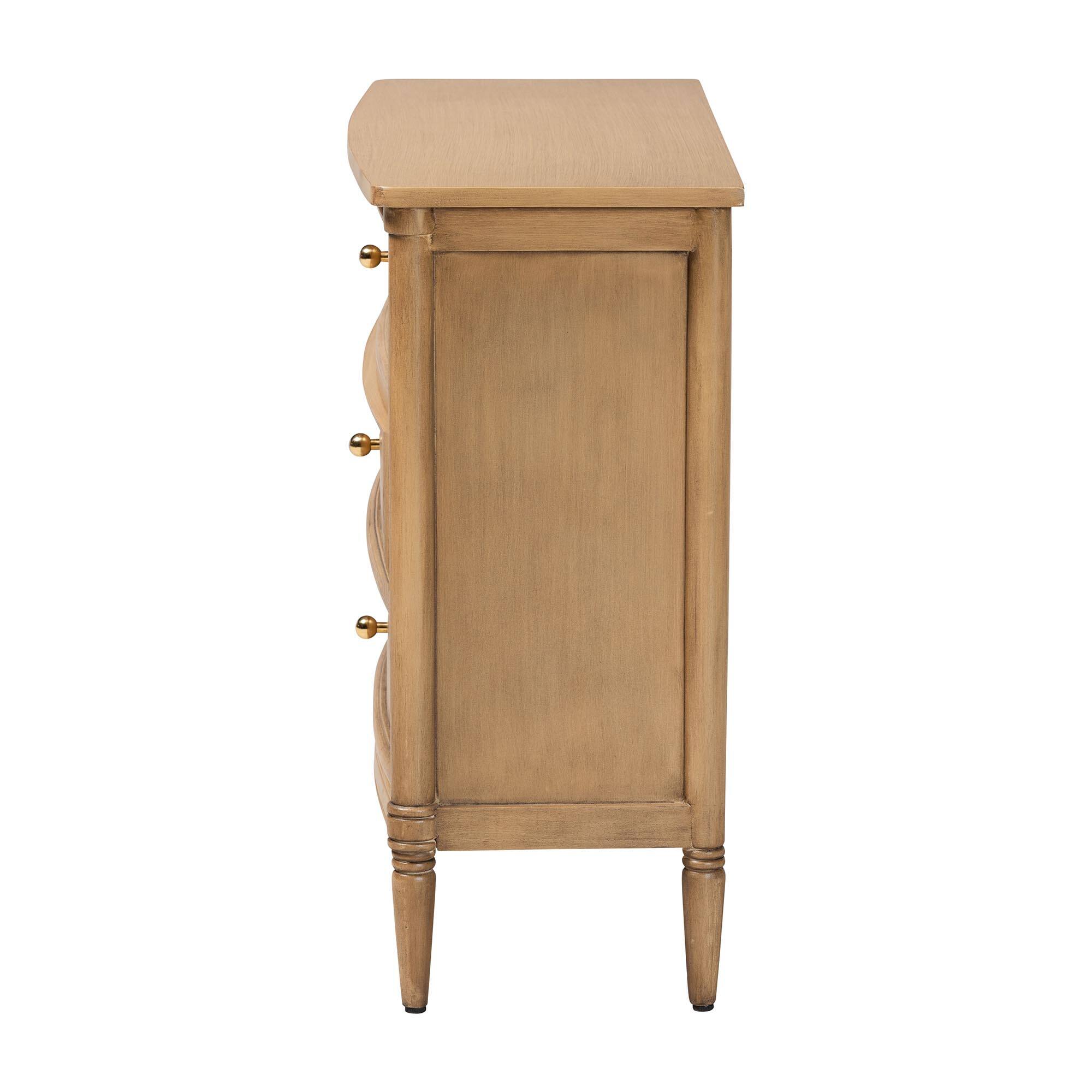 Back. bali & pari - Karmel Chest - 3-Drawer Storage Chest with Curved Front and Tapered Legs for Bedroom - Light Oak Brown.
