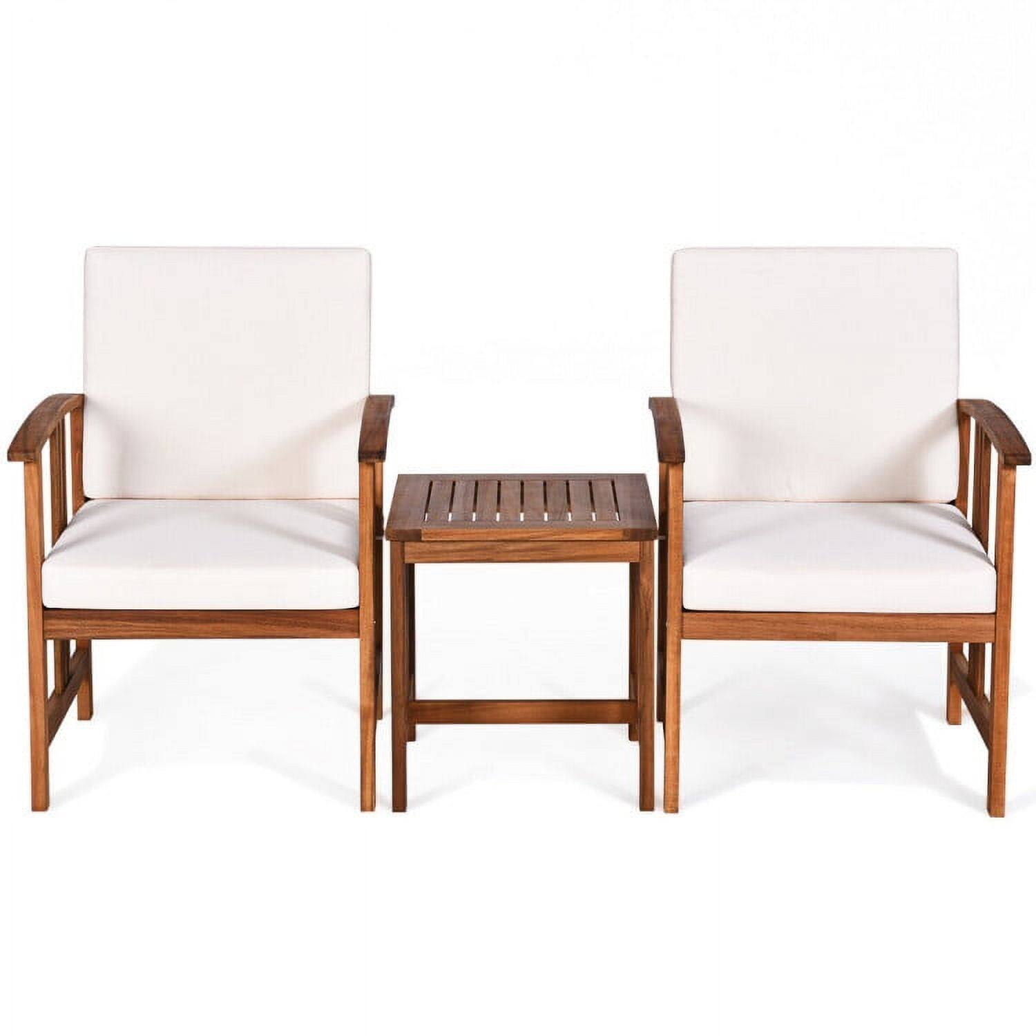 Front. Kadyn - Patio Furniture Set 3 Pcs Solid Wood Chair, Outdoor Furniture Garden Conversation Bistro Sets with Coffee Table, Comfort - White.