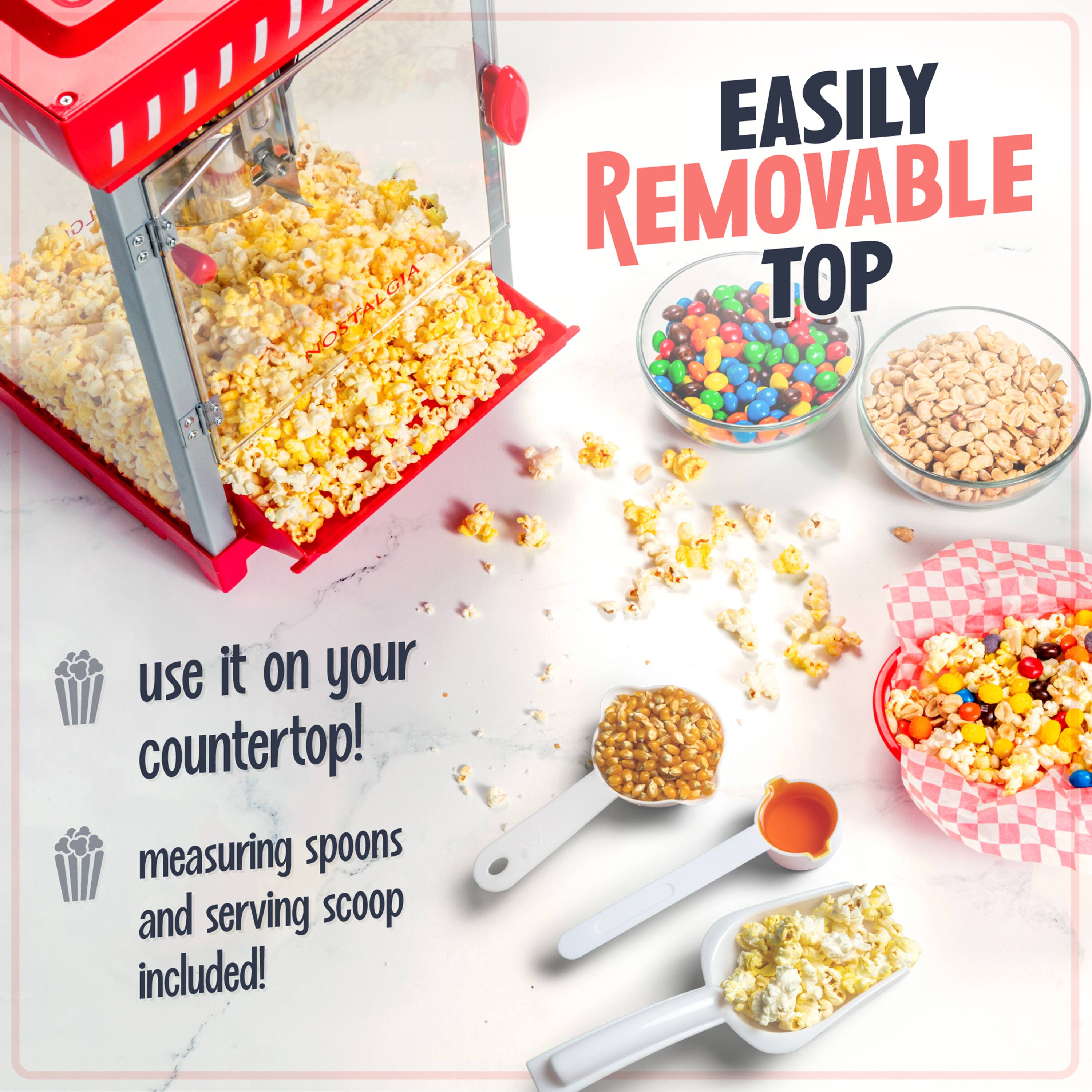 EASILY REMOVABLE TOP

use it on your countertop!

measuring spoons and serving scoop included!