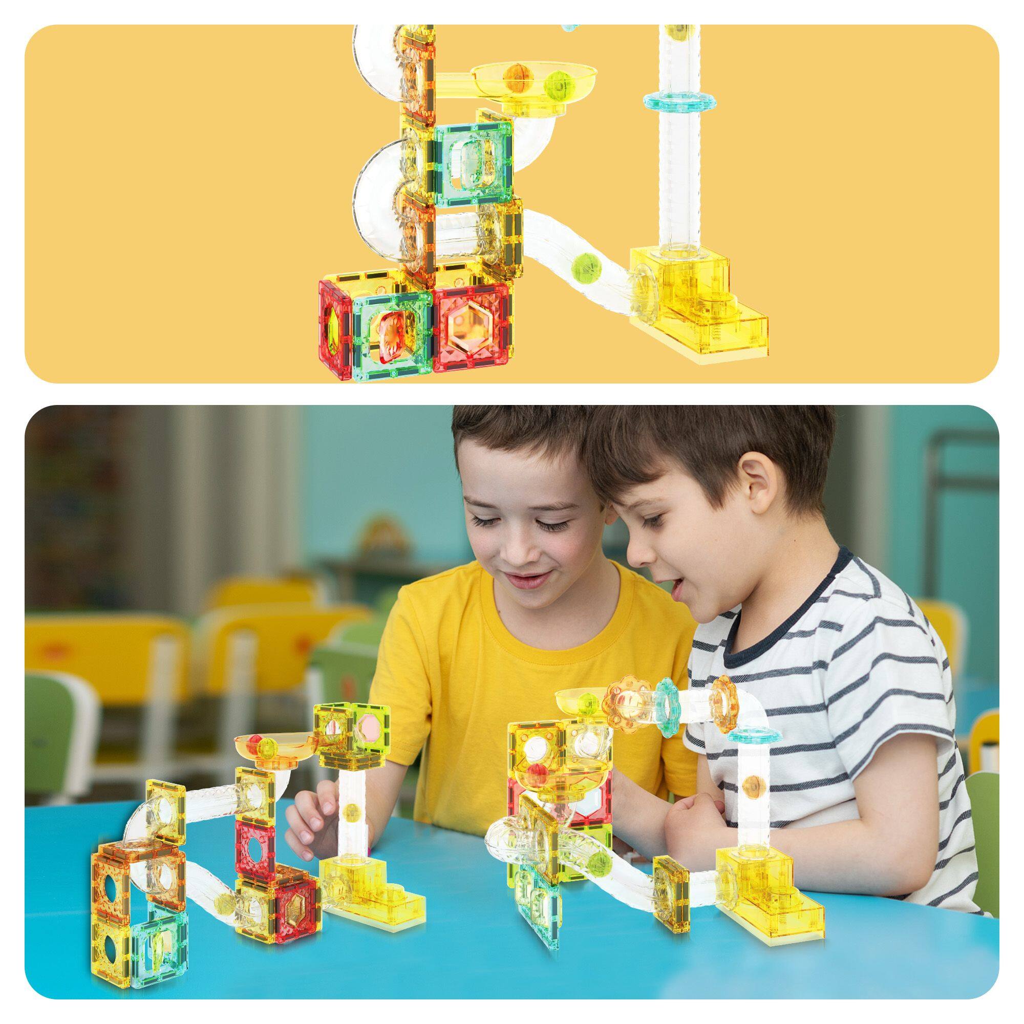 Alt View 7. PicassoTiles - PICASSO-TILES Marble Run Magnetic Tiles for Kids, 100PCS, Mini Magnet Tiles Race Track Building Blocks STEM Toy - Multicolor.