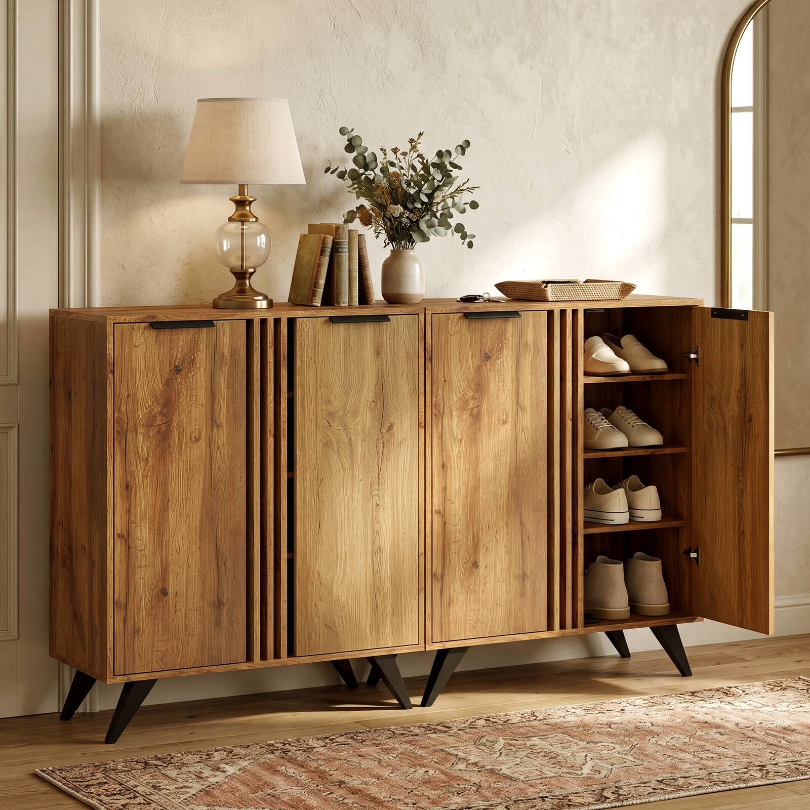 Alt View 3. Costway - Costway Modern Shoe Cabinet, 4-Tier Wooden Shoe Storage Cabinet with 2 Doors for Entryway - Natural.