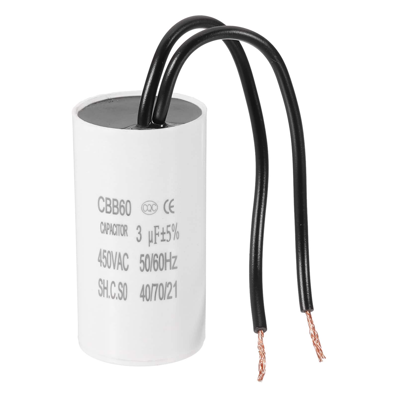 Unique Bargains - 3uF CBB60 Running Capacitor, AC 450V 2 Wires 50/60Hz for Refrigerators, Washing Machines, Water Pumps - White