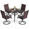 Front. Costway - Costway 5PCS Outdoor Dining Set, 4 Swivel Chairs & Square Patio Table with Umbrella Hole - Black,Brown.