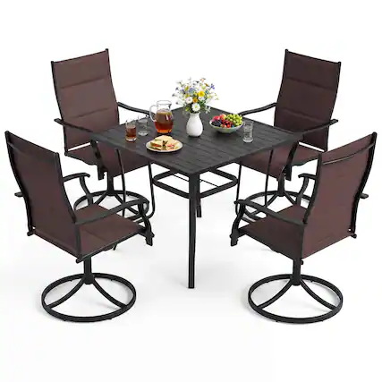 Front. Costway - Costway 5PCS Outdoor Dining Set, 4 Swivel Chairs & Square Patio Table with Umbrella Hole - Black,Brown.