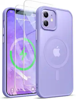 Entronix - iPhone 12 Bundle: Magnetic Translucent Matte Case with 2 Clear Screen Protectors - Purple