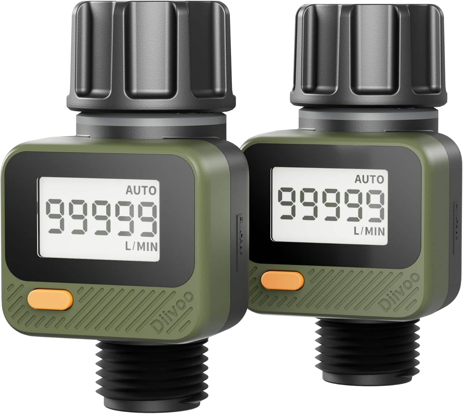 Wikistore - 2-Pack Water Flow Meter 180° LCD 4 Modes IP54 for Garden Hose RV