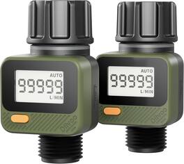 Wikistore - 2-Pack Water Flow Meter 180° LCD 4 Modes IP54 for Garden Hose RV