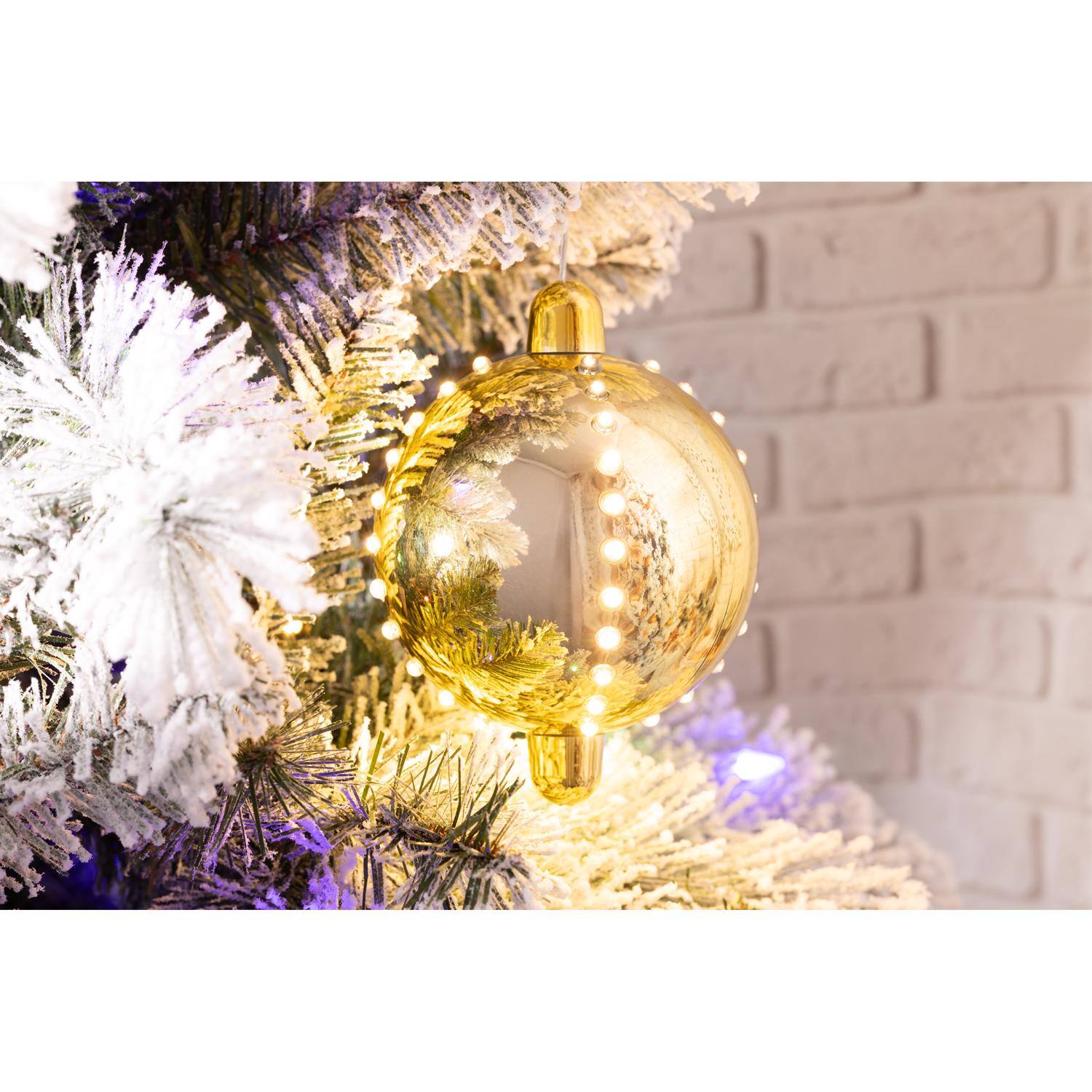Angle. Celebrations - Celebrations LED Gold Snow Fall Ornament 4 in. Hanging Decor - Gold.