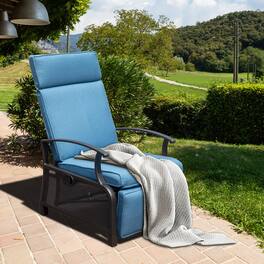Boyel Living - Adjustable Metal Patio Recliner Chair with Flip Side Table Removable Cushions Support 350 lbs - Blue