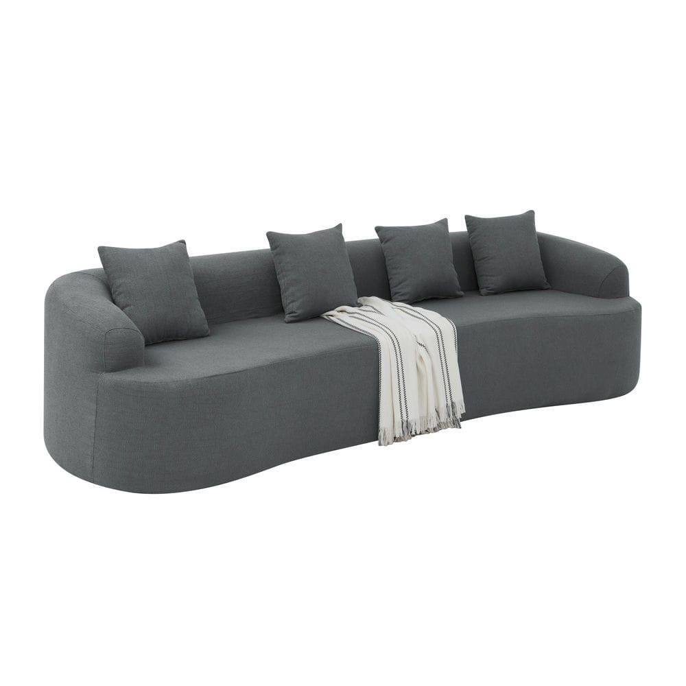 Alt View 2. Kadyn - Curved Modular Sectional Sofa, Lamb's Wool Fabric in Minimalist Design, No Assembly Required, Gray - Gray.