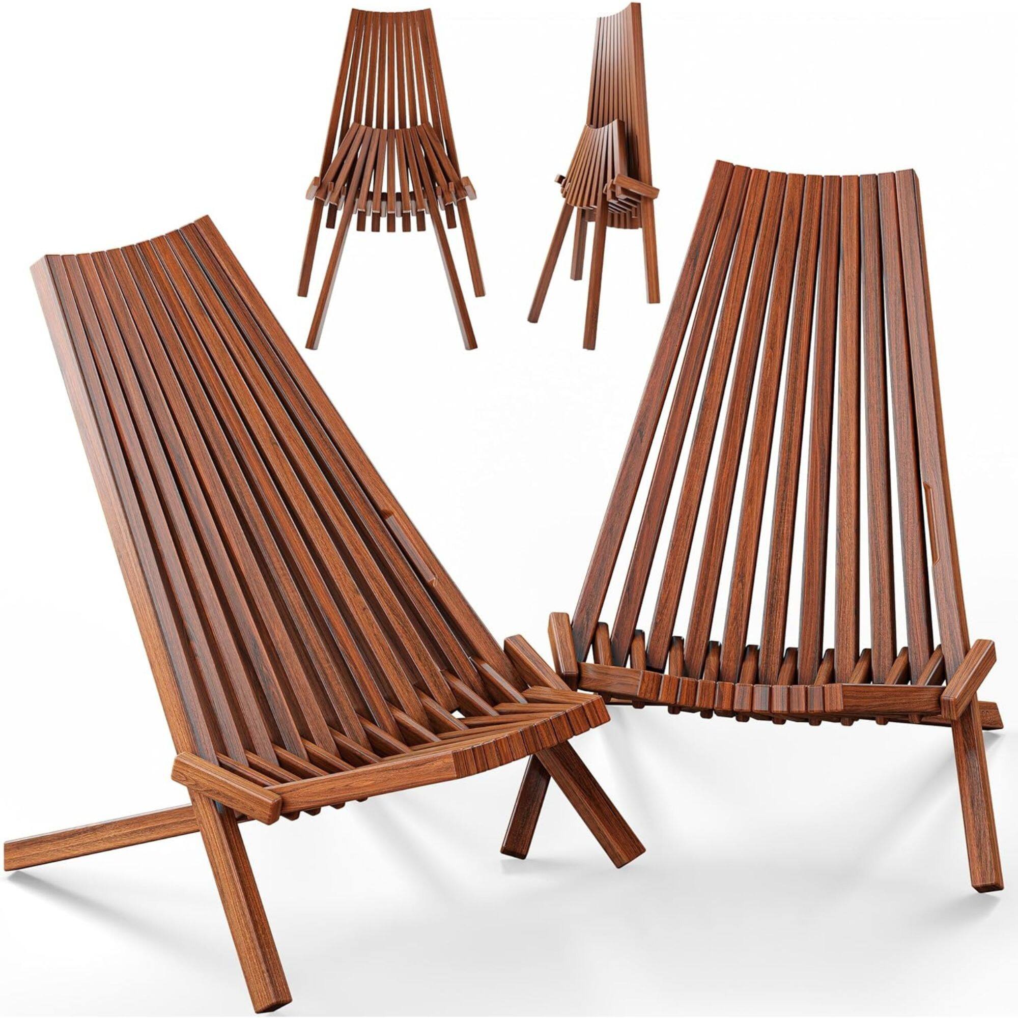 Front. Melino - Melino 2 Pack Folding Tamarack Wood Chair Low Profile Patio Furniture, Chestnut - Chestnut.