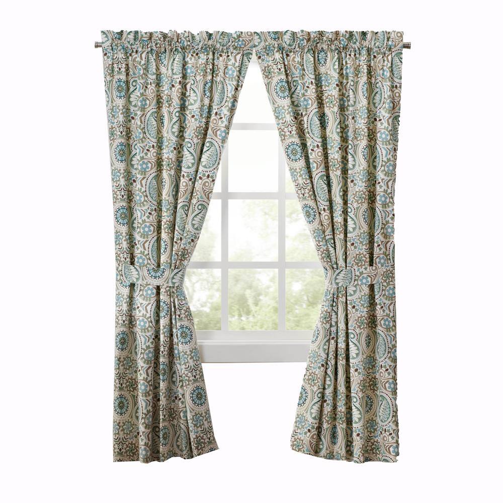 Front. Ellis Curtain - Ellis Curtain Paisley Prism Tailored 3" Rod Pocket Curtain Panel Pair with Tie Backs 100" x 63" Latte - Latte.