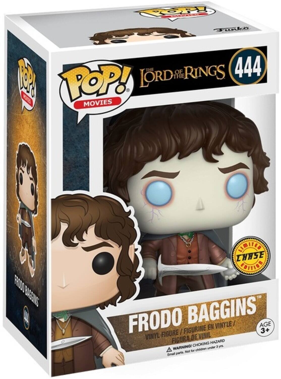 The text on the image is:

"POP! MOVIES 444 THE LORD OF THE RINGS FRODO BAGGINS VINYL FIGURE / FIGURINE EN VINYLE / FIGURA DE VINIL LIMITED EDITION CHASE EDITION AGE 3+ HAZARD WARNING! CHOKING HAZARD. Not for children under 3 years. Small parts."

Corrected and grouped text:

"POP! MOVIES 444 - The Lord of the Rings - Frodo Baggins Vinyl Figure / Figurine en Vinyle / Figura de Vinil - Limited Edition Chase Edition - Age 3+ - Hazard Warning! Choking Hazard. Not for children under 3 years. Small parts."