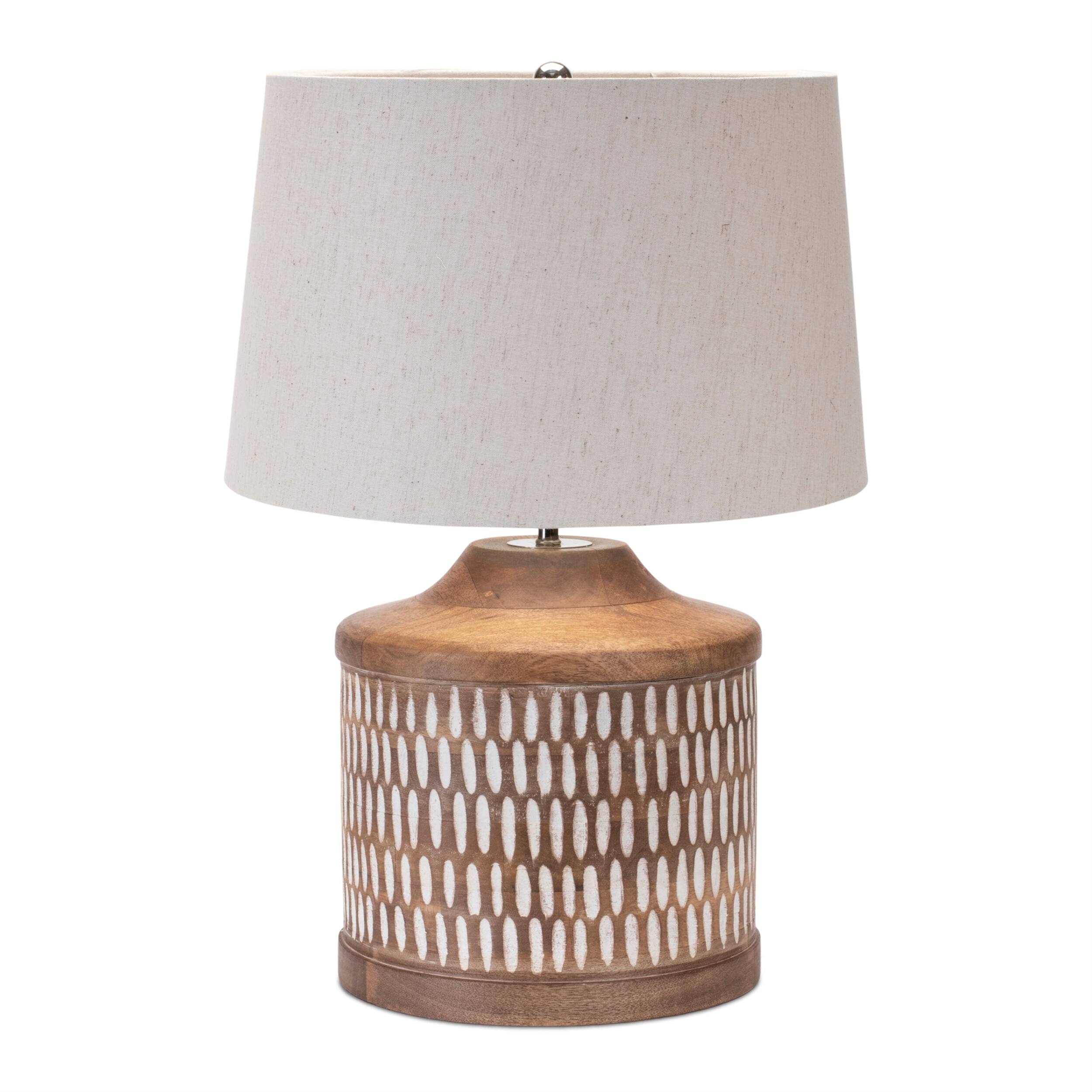 Angle. BreeBe - Notched Wood Table Lamp 21.5"H - Brown, White.
