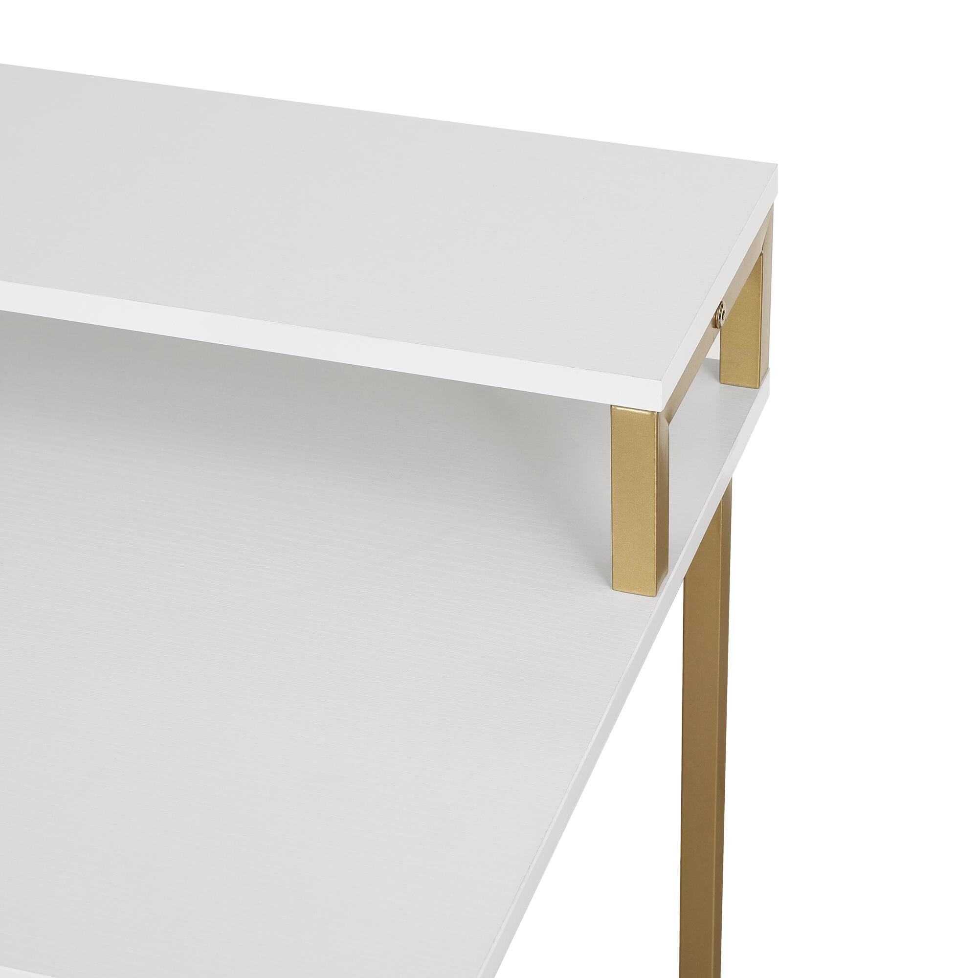 Alt View 8. GOODSILO - Industrial Style Writing Desk with Open Shelves and Mobile CPU Caddy - Gold.