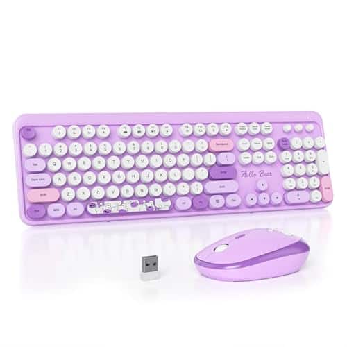 Comfort Essence - Colorful Pink Wireless Customized Membrane Round Keycaps Retro Typewriter Office For - Purple