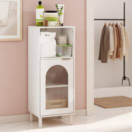 Pefilos - Bathroom Floor Cabinet, Wood Side Storage Organizer, Adjustable Shelf - White