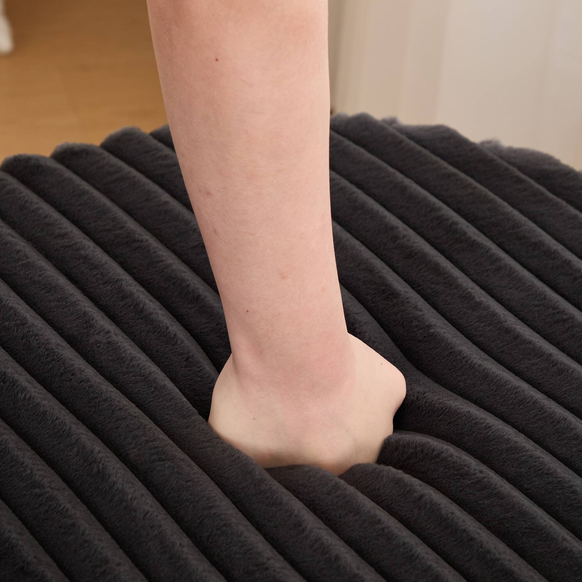 Alt View 9. GOODSILO - Upholstered Round Ottoman Coffee Table with Metal Legs and Open Storage Shelf - Charcoal.
