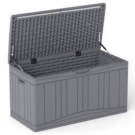 Costway - 80 Gallon Outdoor Deck Box with Gas Struts & Lock-Compatible Lid for Packages - Gray