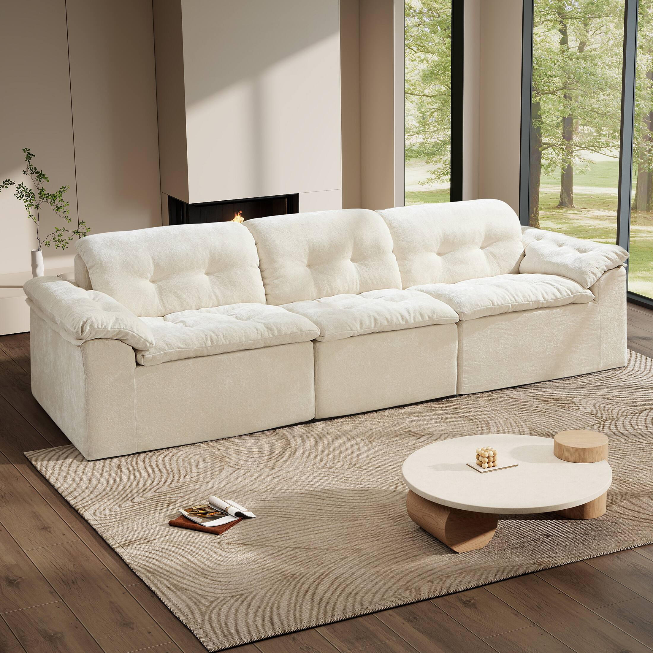 Angle. Anysun - Anysun 3-Seater Luxurious Modern Cloud Chenille Modular Sectional Sofa with Detachable Backrest - Beige.