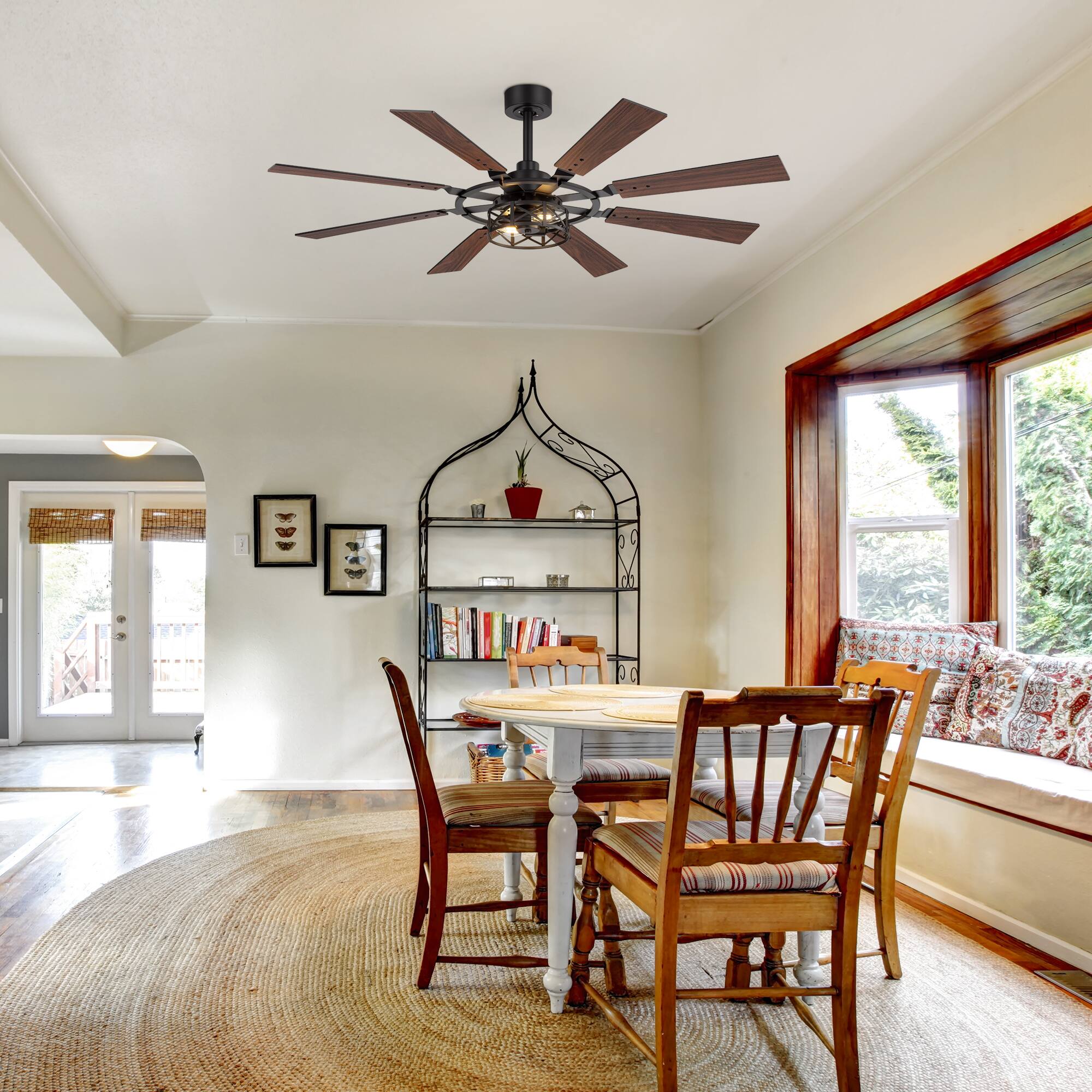 Alt View 6. Breezary - 52'' Indoor Ceiling Fan with Light and Remote , 8 Reversible Blades, Timer, 6-Speed DC Motor, 4″& 8″ Downrod - Matte Black.
