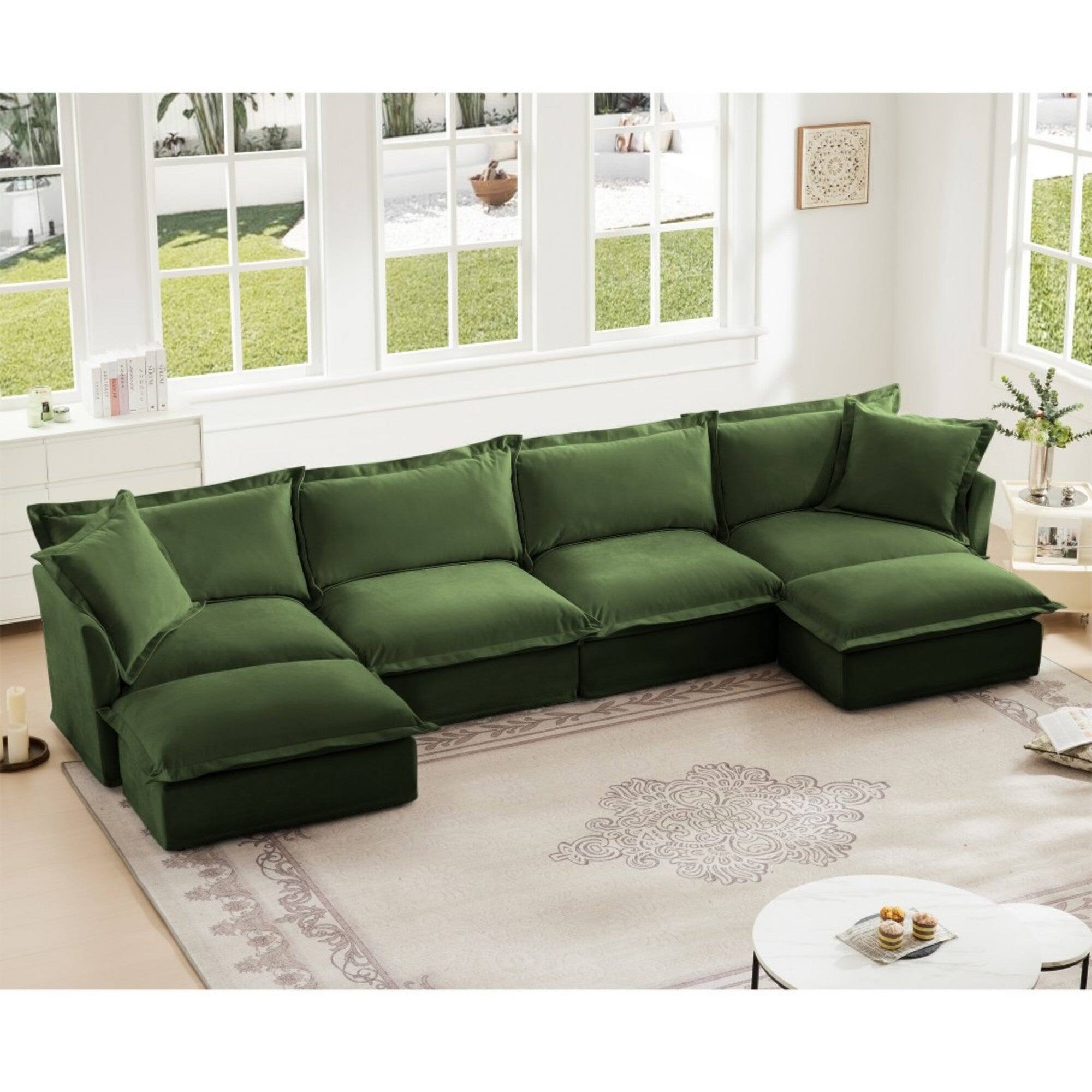 Alt View 10. Boyel Living - Slipcovered Chenille 4 Seater Cloud Sofa - Green.