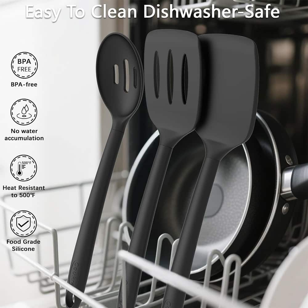 RTMB - Silicone cooking utensil set with a holder is dishwasher safe - PureBlack