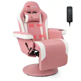 Costway - Massage Gaming Recliner Height Adjustable Racing Swivel Chair with Cup Holder - Pink