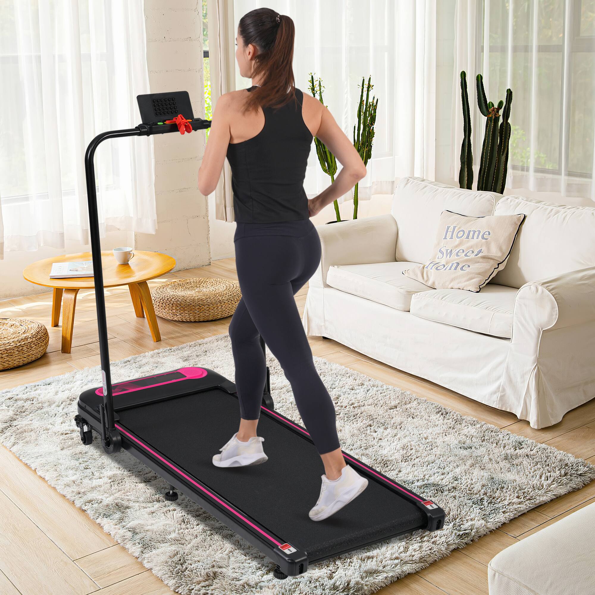 ELEMENT ACE - 2-in-1 Folding Treadmill - Under Desk Walking Pad with Incline, 2.5HP Motor, 0.5-7.5MPH, 300LBS Capacity - Pink+Black