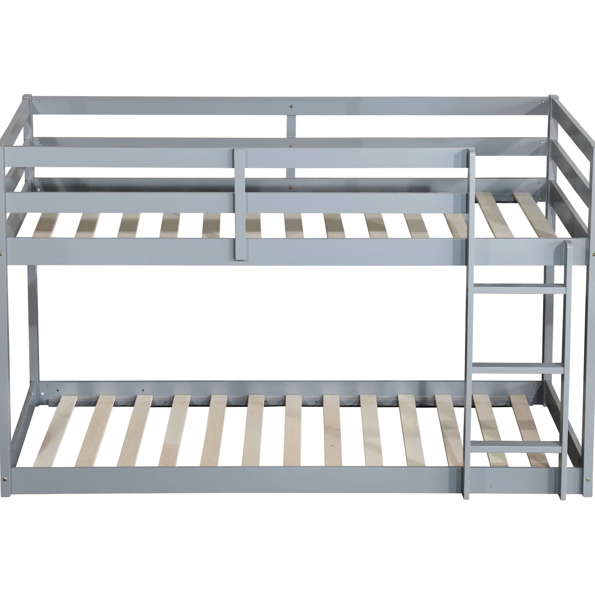 Angle. GOODSILO - Solid Wood Twin Over Twin Floor Bunk Bed with Ladder and Strengthened Slats for Enhanced Stability - Grey.