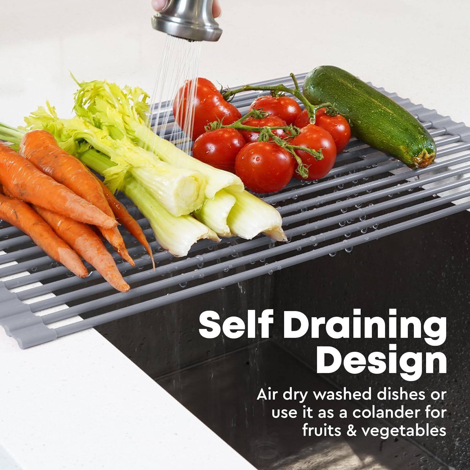 Self Draining Design

Air dry washed dishes or use it as a colander for fruits & vegetables