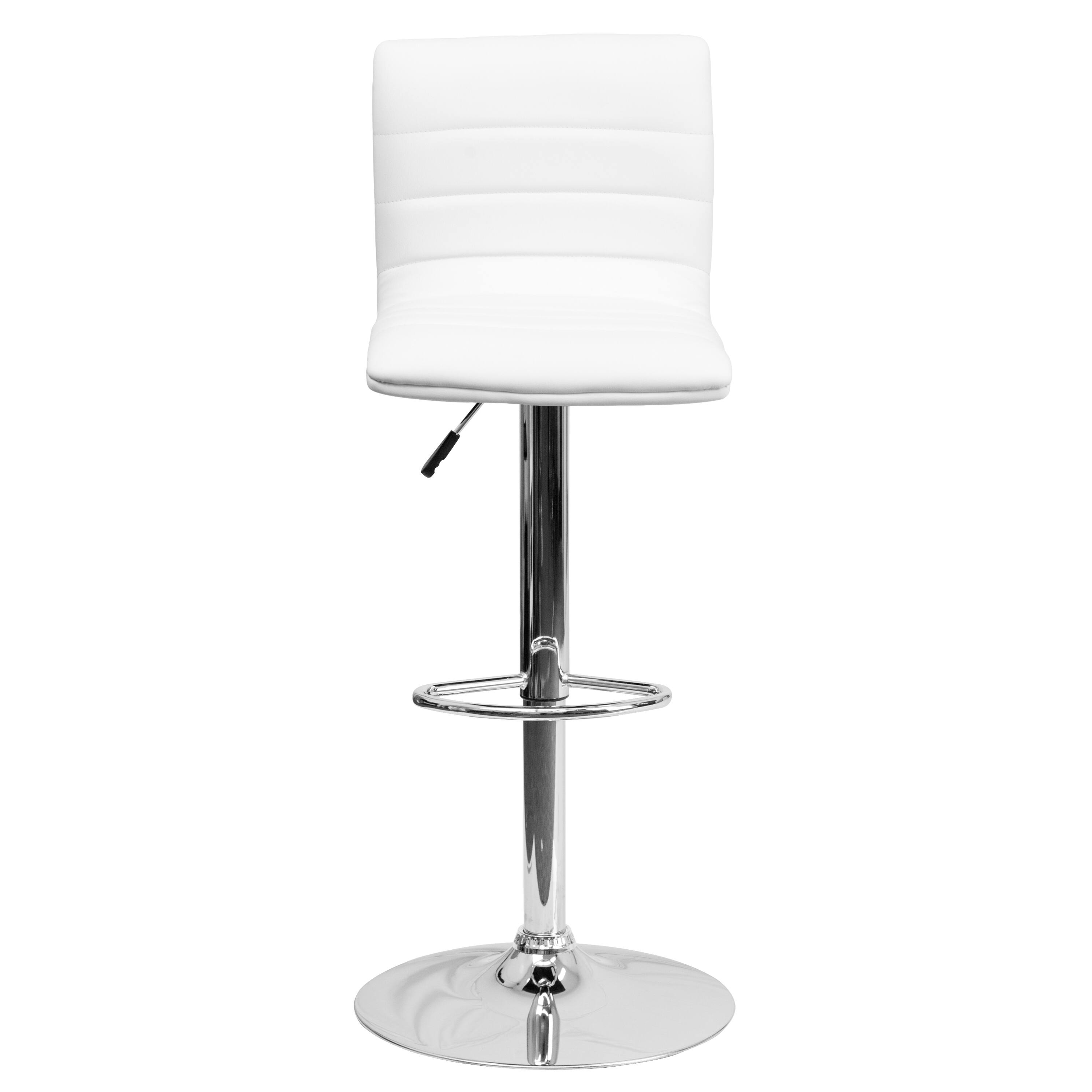 Alt View 7. Emma + Oliver - Coti Modern Channel Tufted Upholstered Height Adjustable Mid-Back Stool and Pedestal Base with Footrest - White Vinyl/Chrome Frame.