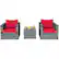 Angle. Costway - 3 PC Patio Rattan Furniture Bistro Set Cushioned Sofa Chair Table - Red.