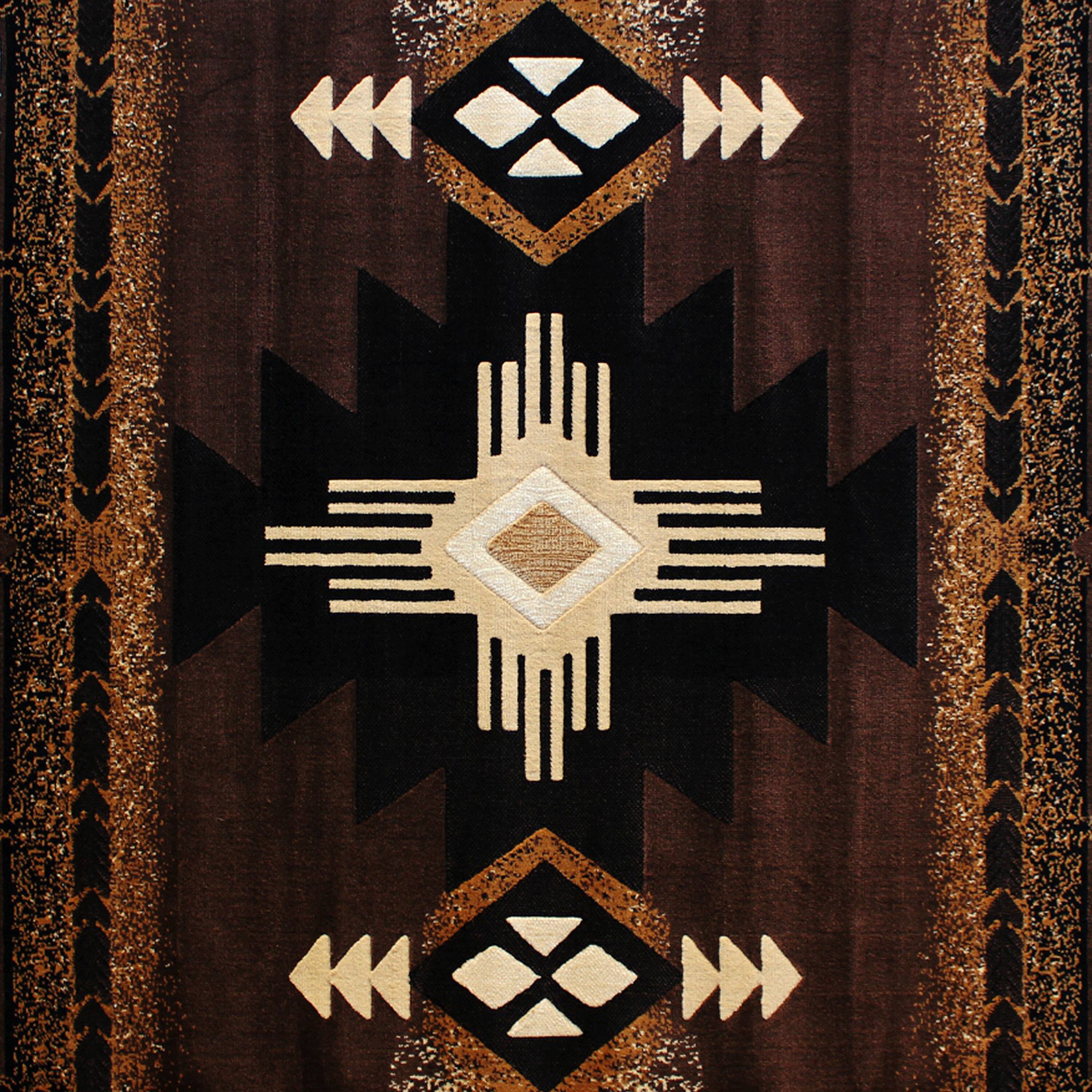 Alt View 6. Emma + Oliver - Santa Fe Olefin Accent Rug with Complementary Southwestern Pattern and Jute Backing - Chocolate.