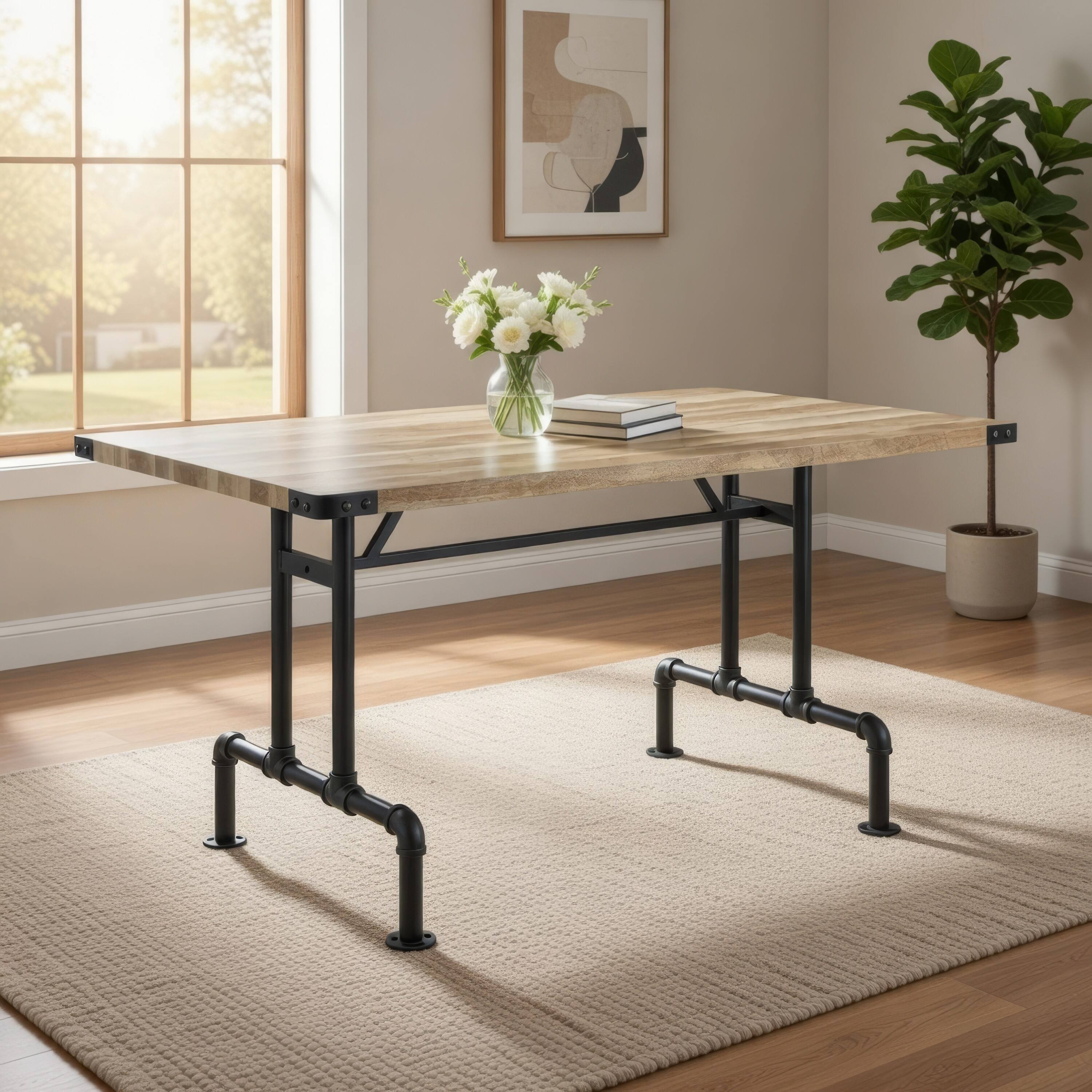 Alt View 7. Manhattan Lane - Ada 64 Inch Solid Wood Dining Table, Metal Frame, Rectangular - Brown.