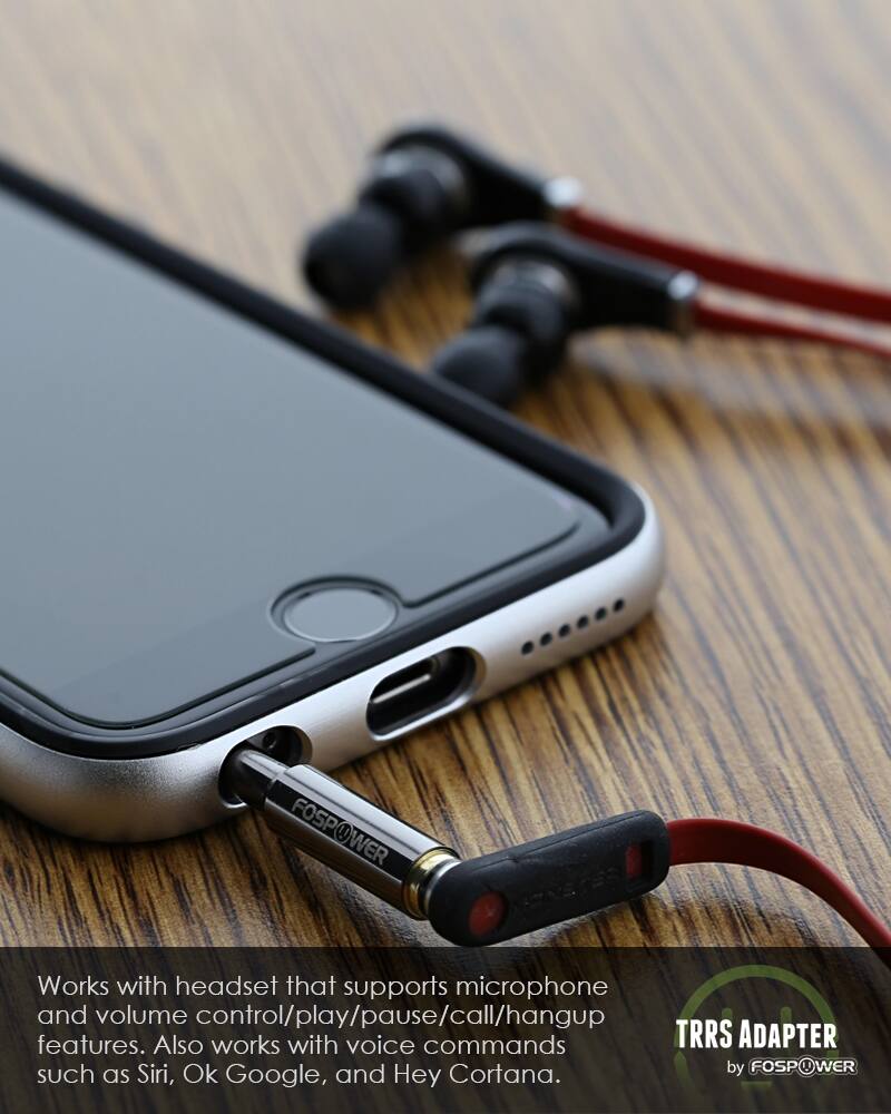 FOSPOWER FOSPOWER Works with headset that supports microphone and volume control/play/pause/call/hangup features. Also works with voice commands TRRS ADAPTER such as Siri, Ok Google, and Hey Cortana. by FOSPOWER