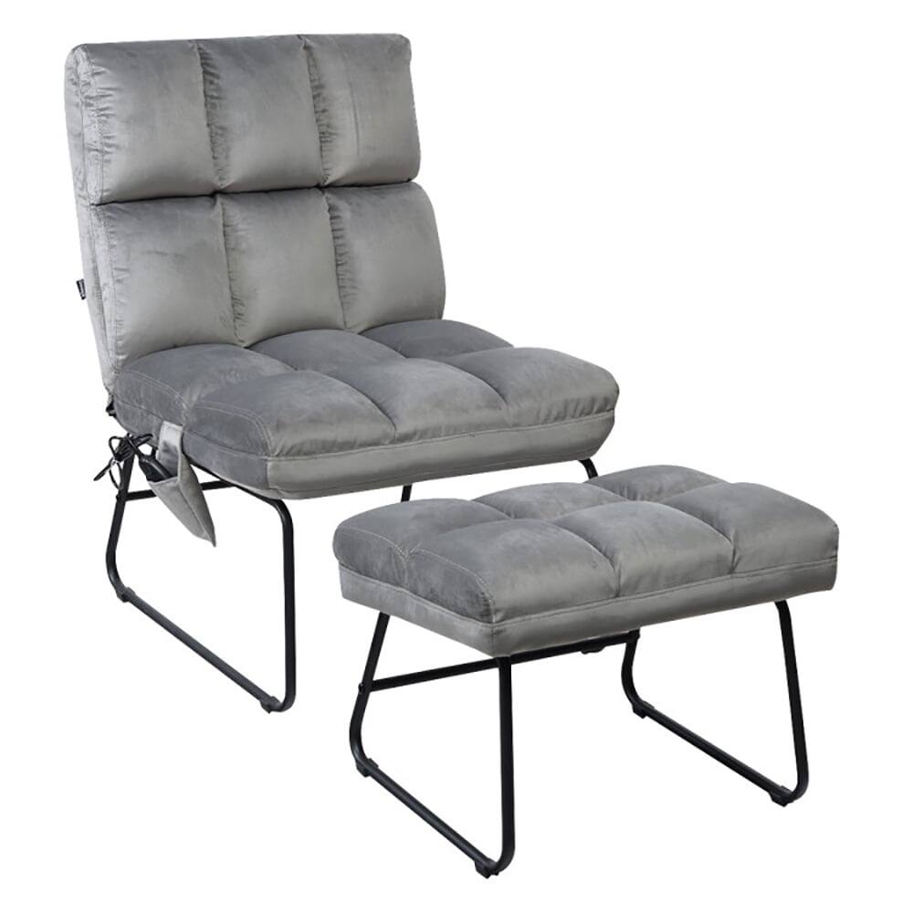 Angle. Kadyn - Recliner Chair, Reclining Chair,Lounge Chair,Velvet Massage Recliners with Ottoman Remote Control and Side Pocket-Gray - Gray.