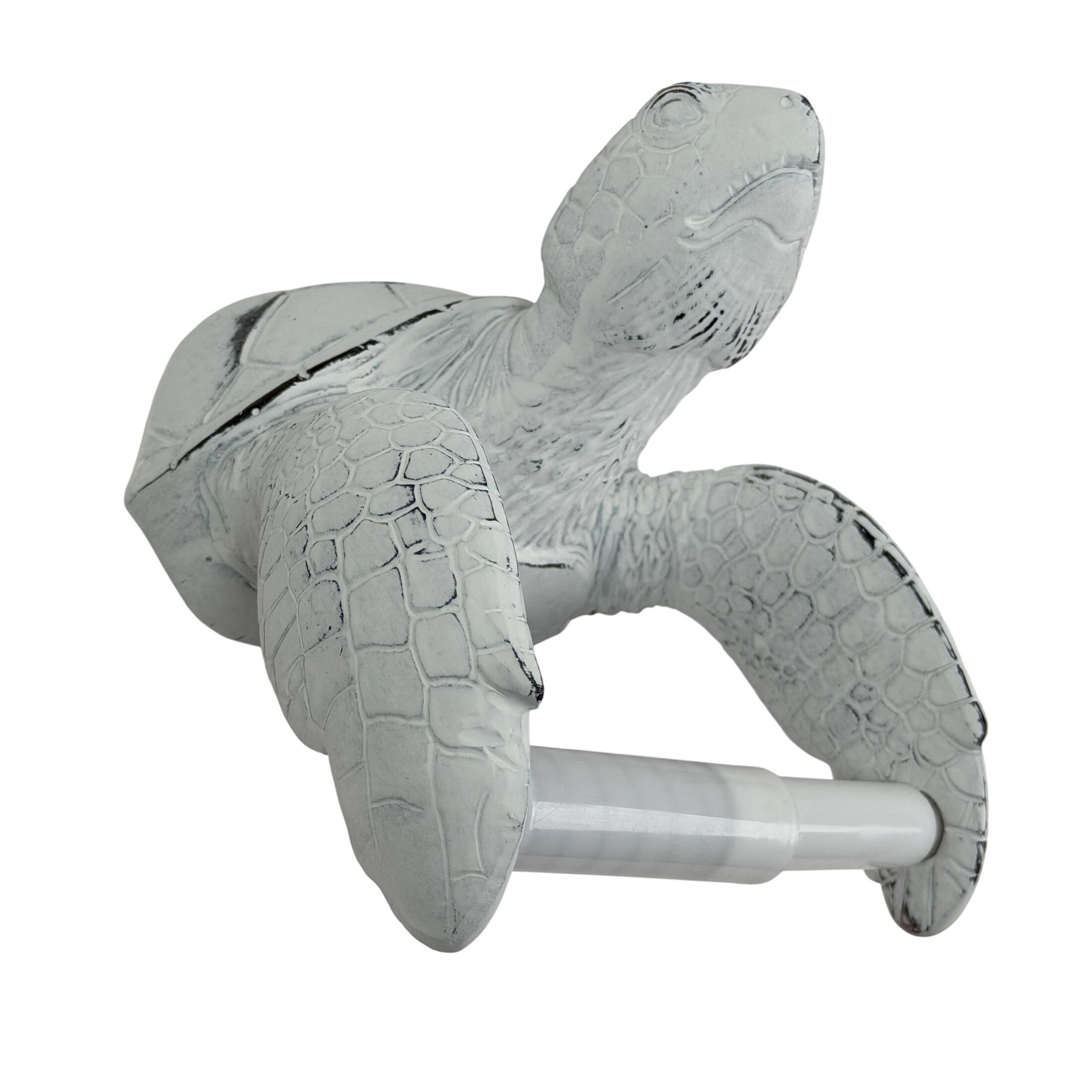 Alt View 2. Chesapeake Bay - Sea Turtle Toilet Paper Holder Whitewashed Resin Wall Mount 6.5 Inch Coastal - White.