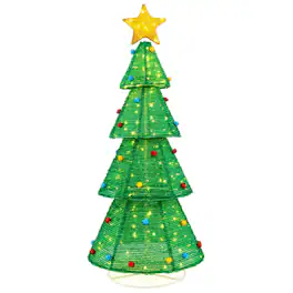 Costway - 6.2 FT Collapsible Christmas Tree with 200 Built-in LED Lights Top Star Decoration - White