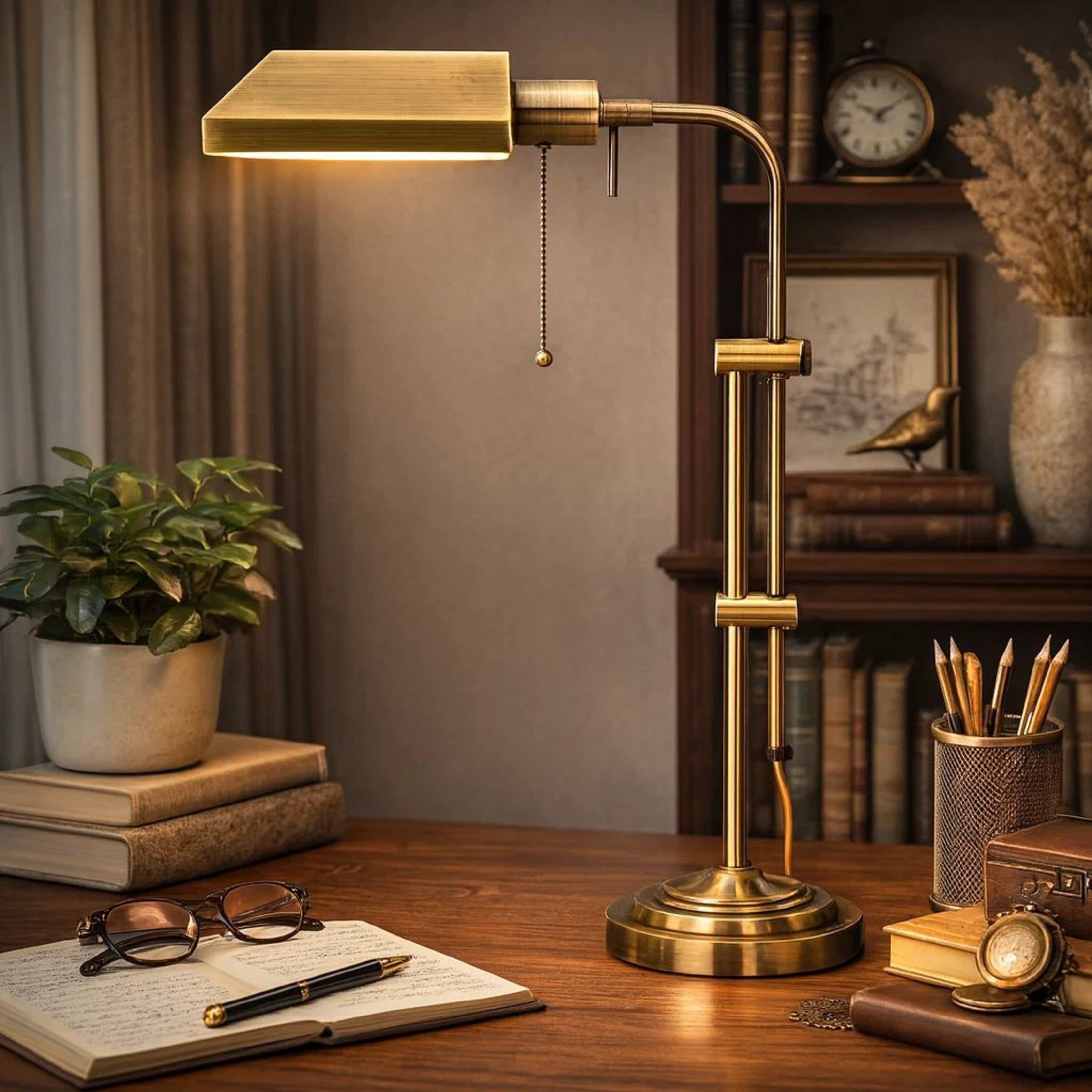 Alt View 4. Manhattan Lane - Metal Rectangular Desk Lamp with Adjustable Pole - Gold.