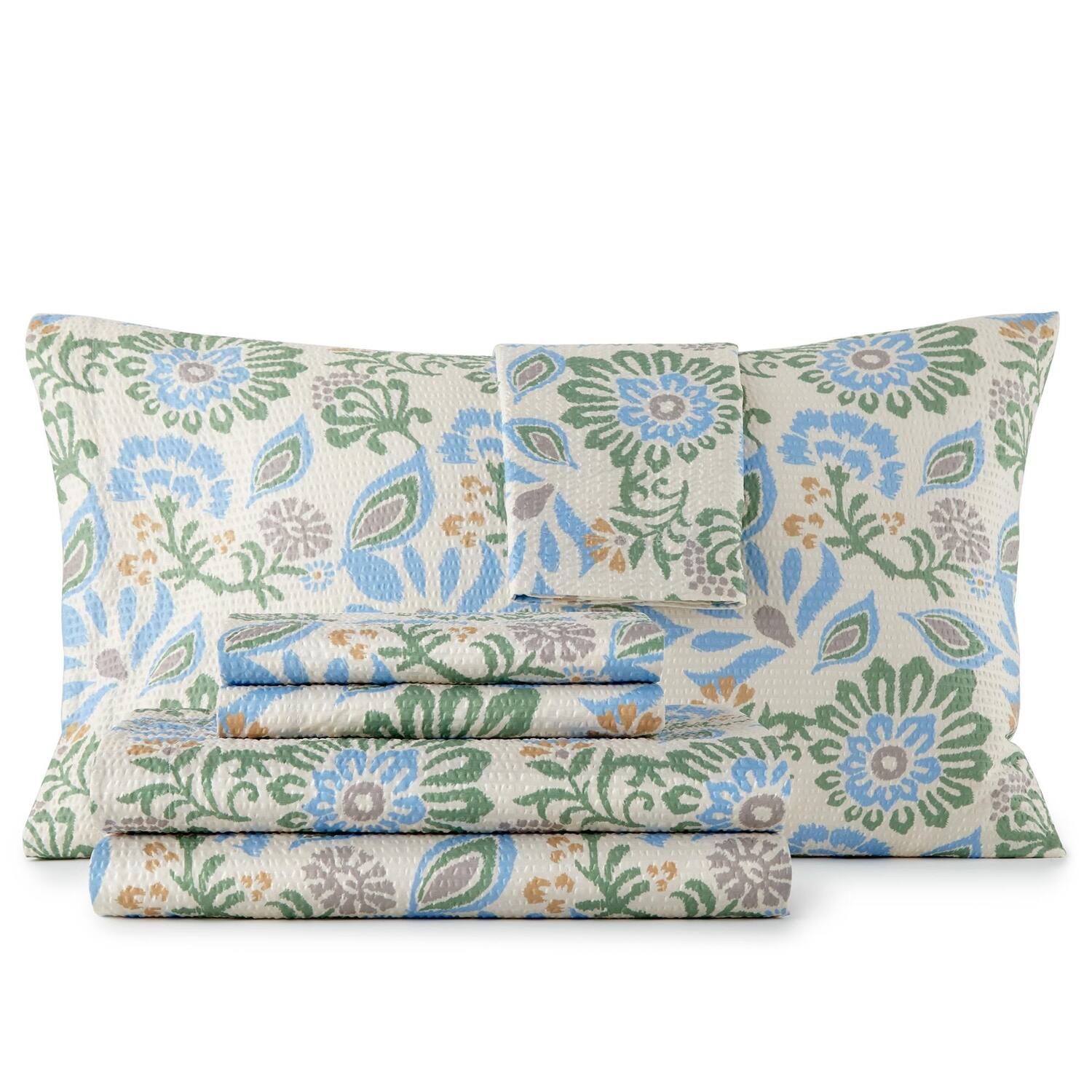 Alt View 1. Shavel Home Products - Shavel 100% Polyester Luxury Seersucker Hampton Floral Multi Sheet Set Cal King Multi - Multi.