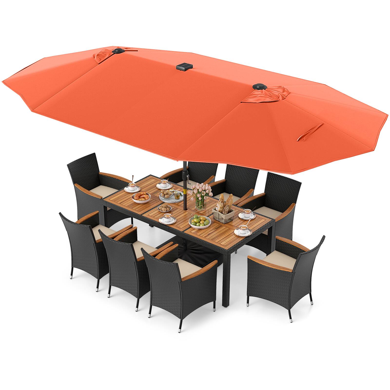 Alt View 4. Gymax - Gymax Set Of 11 Patio Dining Set w/ 15ft Double-Sided Patio Umbrella (Base Included) Orange - Orange.