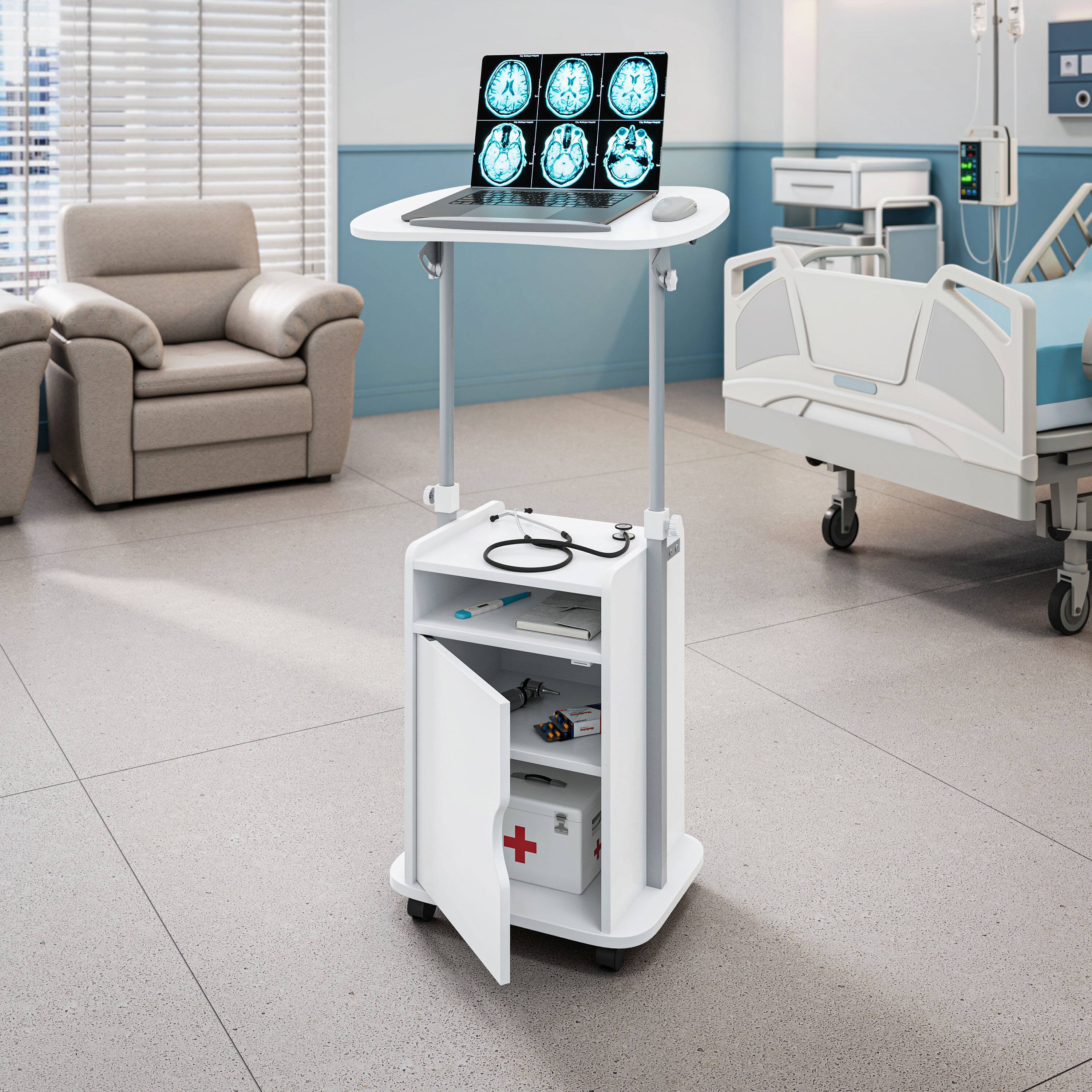 Alt View 2. TinyHomie - Techni Mobili Sit-to-Stand Rolling Adjustable Laptop Cart With Storage White - White.